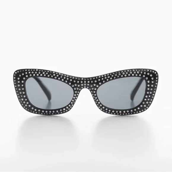 NWT Mango Mng Rhinestone Sunglasses Recycled Materials Black Retro Glam Sexy - Picture 8 of 14
